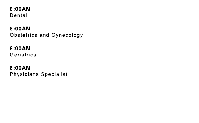 Specialists Clinics for Wednesdays